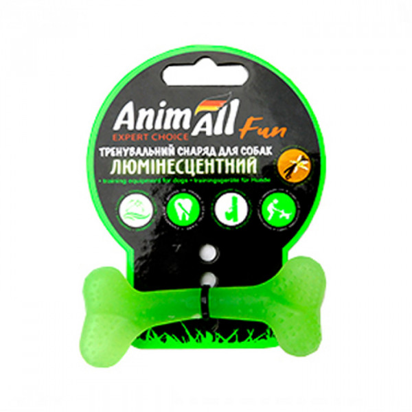 AnimAll Игрушка Fun кость для собак, люминесцентная, 8 см, зеленая фото