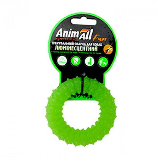 AnimAll Іграшка Fun кільце з шипами для собак, люмінесцентна, 9 см, зелена фото