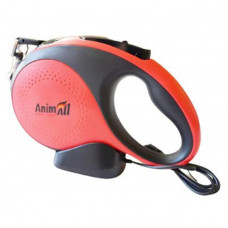 AnimAll Поводок-Рулетка с LED-фонариком для собак весом до 25 кг, 5 м, красно-черная