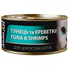 AnimAll Tuna & Shrimps for Adult Cats Консервированный корм с тунцом и креветками для взрослых котов фото