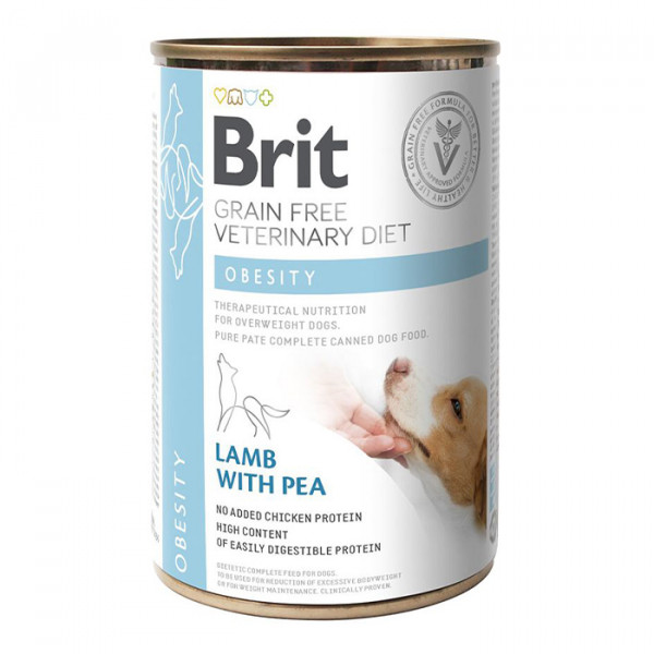 Brit Veterinary Diet Dog Obesity Лечебный влажный корм для собак, при ожирении и избыточном весе, с ягненком и горошком фото
