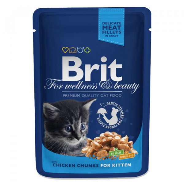 Brit Premium Cat Chicken & Chunks for Kitten консерва для кошенят з куркою і шинкою в апетитній підливі фото