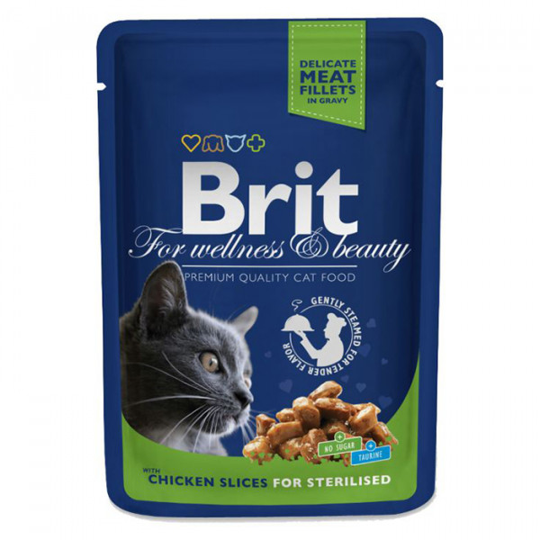 Brit Premium Cat Chicken Slices for Sterilised консерва для стерилизованных котов с курицей в аппетитной подливке фото