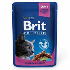 Brit Premium Cat Chicken & Turkey консерва для  взрослых кошек с курицей и индейкой в аппетитной подливке
