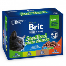 Brit Premium Cat Sterilised Plate Chunks Набор паучей семейная тарелка для стерилизованных кошек, ассорти 100g х 12шт
