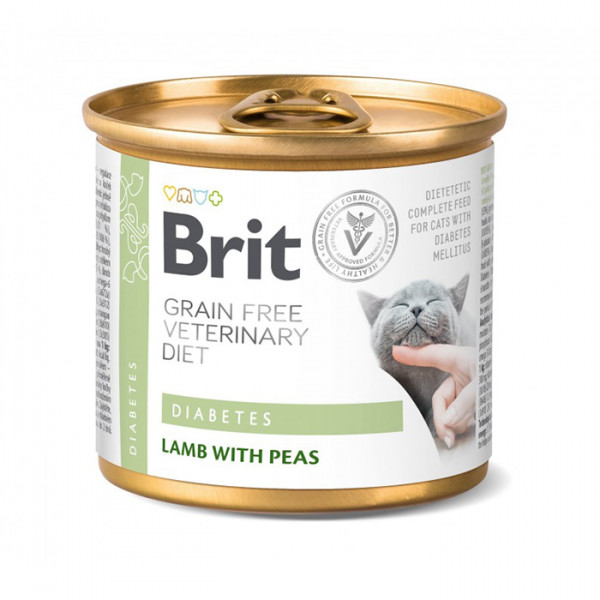 Brit Veterinary Diet Cat Diabetes Лікувальний вологий корм для кішок, при цукровому діабеті, з ягнятком та горохом фото