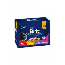 Brit Premium Cat Набор паучей семейная тарелка ассорти 4 вкуса(100g х 12шт)