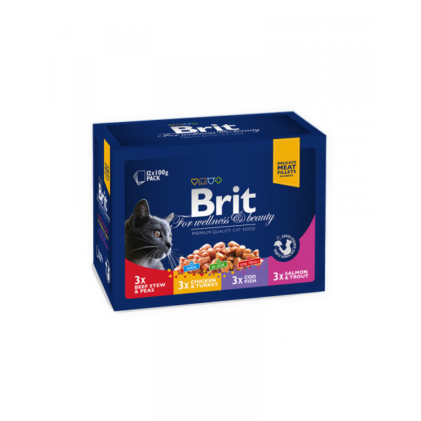 Brit Premium Cat Набор паучей семейная тарелка ассорти 4 вкуса(100g х 12шт) фото