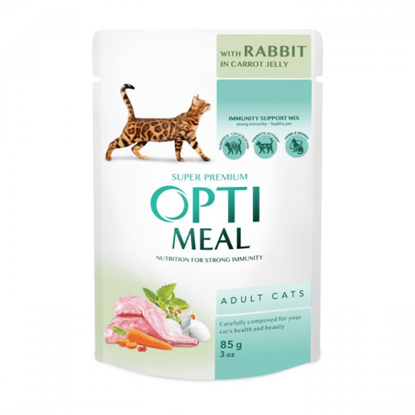OptiMeal Adult Cats Rabbit in Carrot Jelly Консервированный корм с кроликом для взрослых котов фото