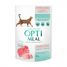 OptiMeal Adult Cats Sterilised Beef & Turkey Fillet in Jelly Консервований корм з яловичиною та філе індички для стерилізованих котів