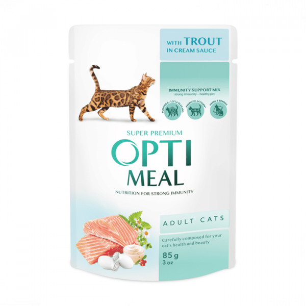 OptiMeal Adult Cats Trout in Cream Sauce Консервований корм із фореллю для дорослих котів фото