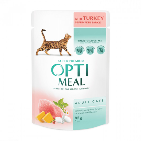 OptiMeal Adult Cats Turkey & Pumpkin Sauce Консервований корм з індичкою для дорослих кішок фото