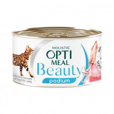 OptiMeal Beauty Podium Adult Cat Консервированный корм с полосатым тунцом и кольцами кальмаров для взрослых котов