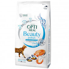 OptiMeal Beauty Podium Adult Cat Сухой корм с морепродуктами способствующий поддержанию здоровья кожи и уходу за зубами для взрослых кошек фото