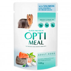 OptiMeal Salmon Blueberries in Cream Sauce Adult Dog Консервований корм з лососем та лохиною в кремовому соусі для дорослих собак фото