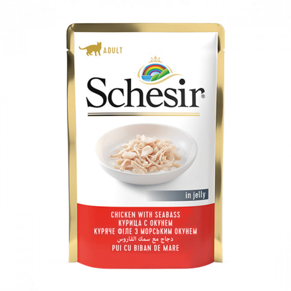 Schesir Chicken Seabass консерва для кошек филе курицы и морского окуня (сибаса) в желе фото